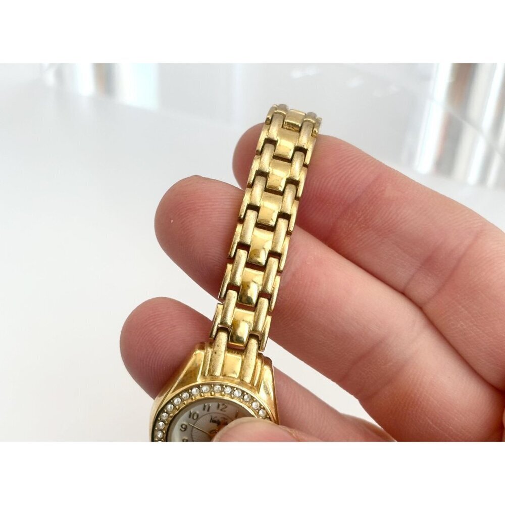 Vanity Fair Rhinestone Framed Gold T Stretch Vintage Wristwatch - 19mm - WORKS! - Picture 6 of 16